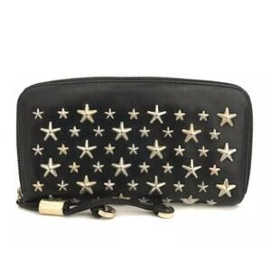 Authentic Jimmy Choo Filipa Star Studded Black Leather Zip Around Long Wallet